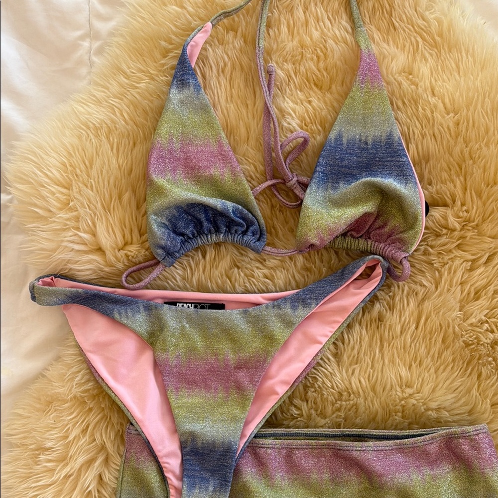 Beach Riot Pink and Green Bikini Set Vibrant Swimwear